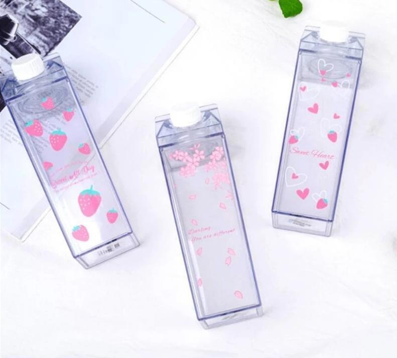 Clear Milk Carton Water Bottle Strawberry Kawaii | Kawaii Babe