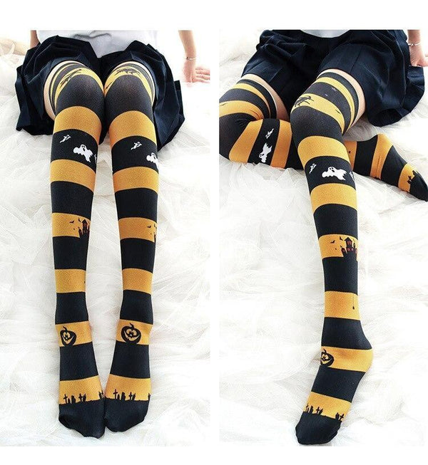 Gothic Teddy Bear Knife Thigh High Stockings Socks Lolita