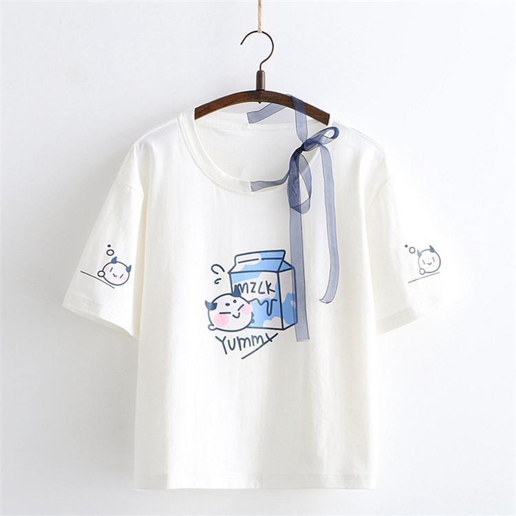 Milk Cookies Tee T Shirt Kawaii Yummy Harajuku Bow Kawaii Babe - milk and cookies club t shirt roblox