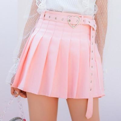 white pleated skirt with hearts