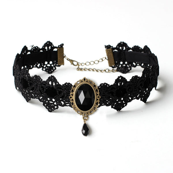 Black Heart Choker Lolita Necklace Gothic Goth Fashion by Kawaii Babe Solid Heart