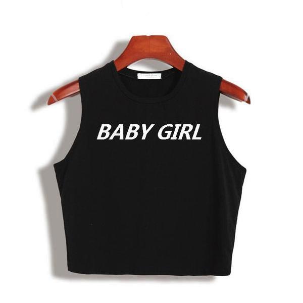 Babygirl Crop Top Black White Muscle Tee Belly Shirt | Kawaii Babe