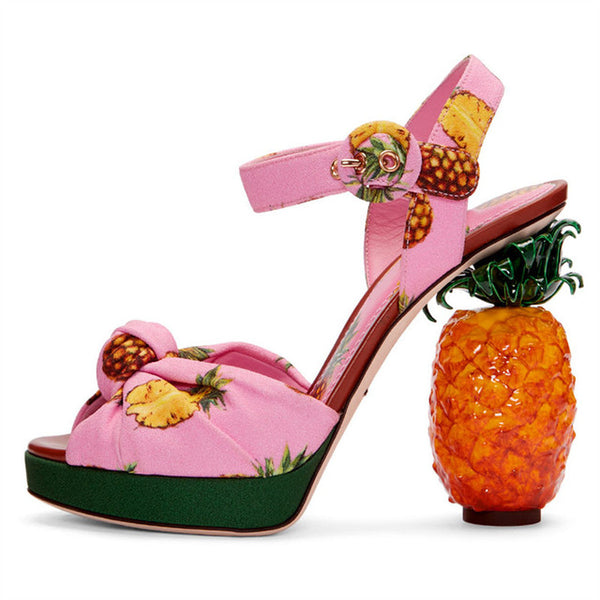 3D Pineapple Fruit Sandals Tropical Paradise High Heels | Kawaii Babe