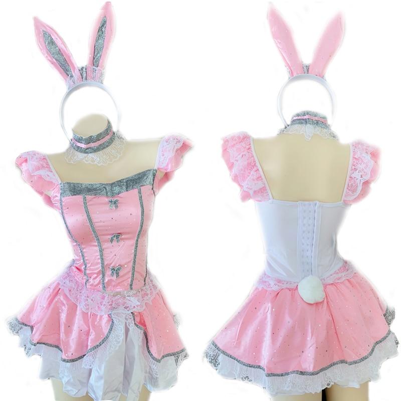 Satin Bunny Full Cosplay Outfit Lingerie Costume Sexy Kawaii Babe