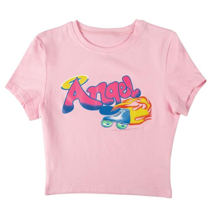 90s Babe Angel Crop Top Vintage Pink Rollerblades Kawaii Babe - roblox strawberry milk t shirt