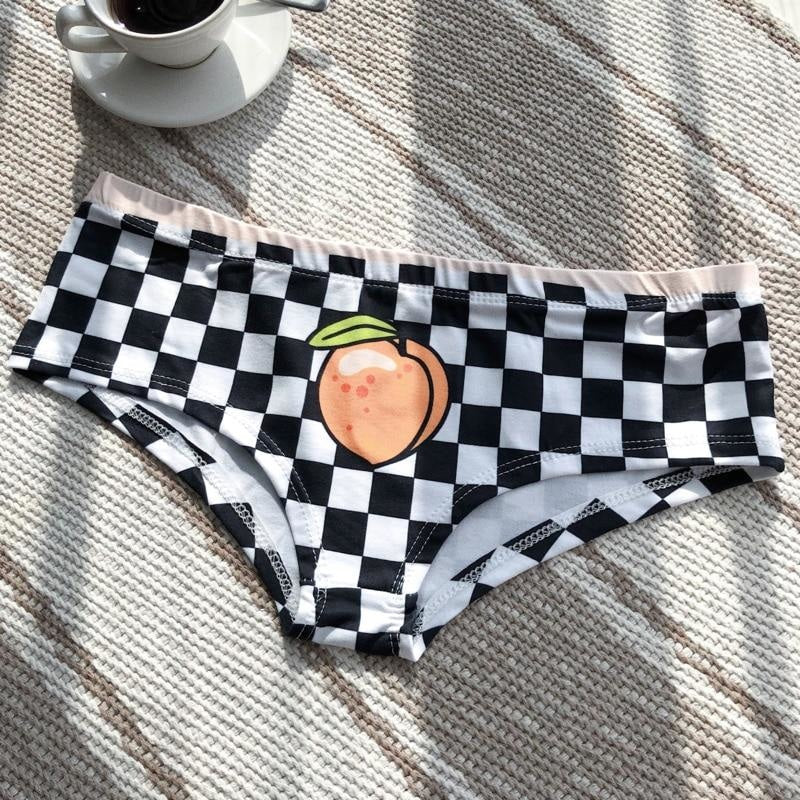 Racing Checkerboard Peach Undies Fruit Panties | Kawaii Babe