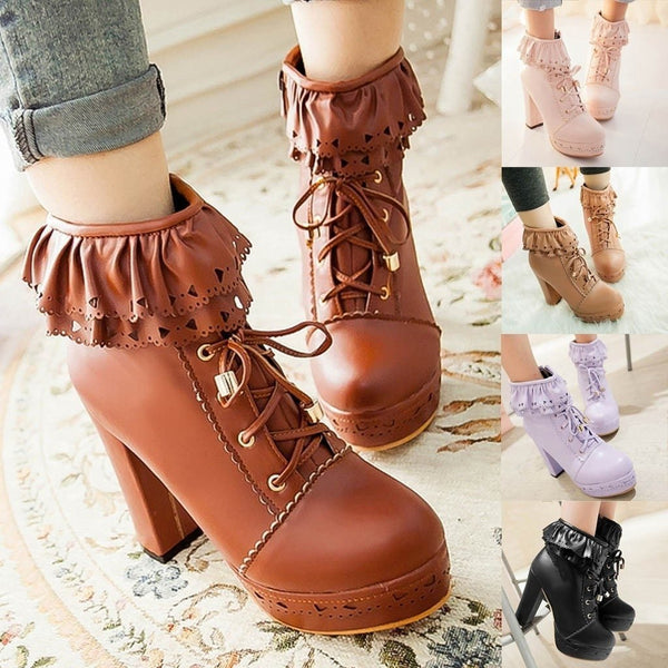 brown leather boots booties ankle calf chunky round toe heel heels y2k 90s  bratz fairycore fairy grunge cowgirl