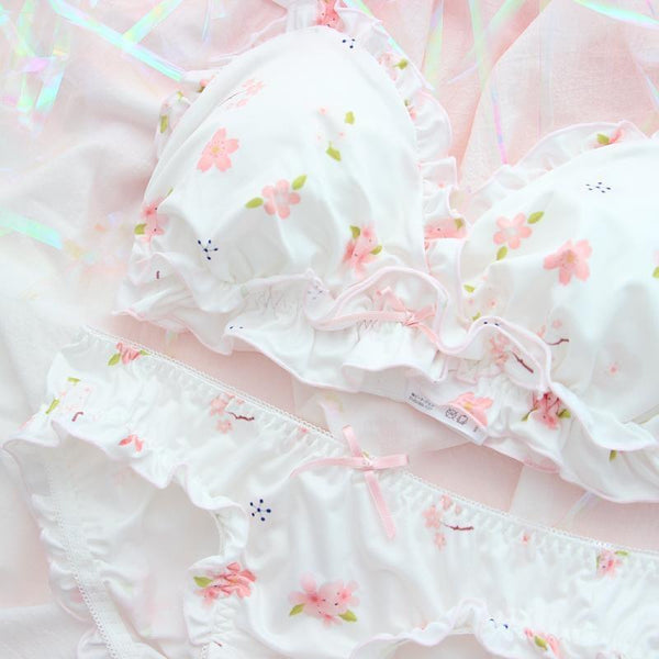 Cherry Lace Trim Bralette Women's Japanese Bra & Panties Set Wirefree Soft  Underwear Sleep Intimates Set Lolita Color Beige - Bra & Brief Sets -  AliExpress