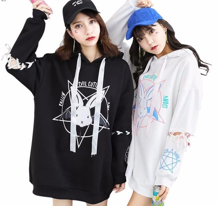 Satanic Angel Bunny Patchwork Cute Satan Cult Lace Hoodie Sweater Kawaii Babe