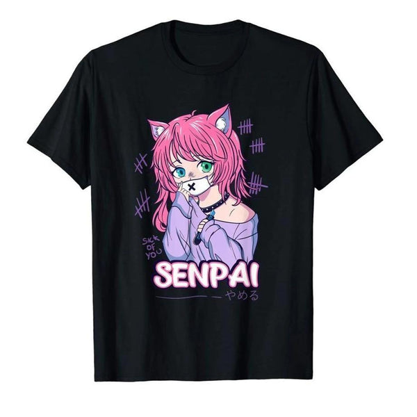 Senpai Neko Tee Kawaii Otaku T-Shirt Anime Girl Cat | DDLG Playground ...