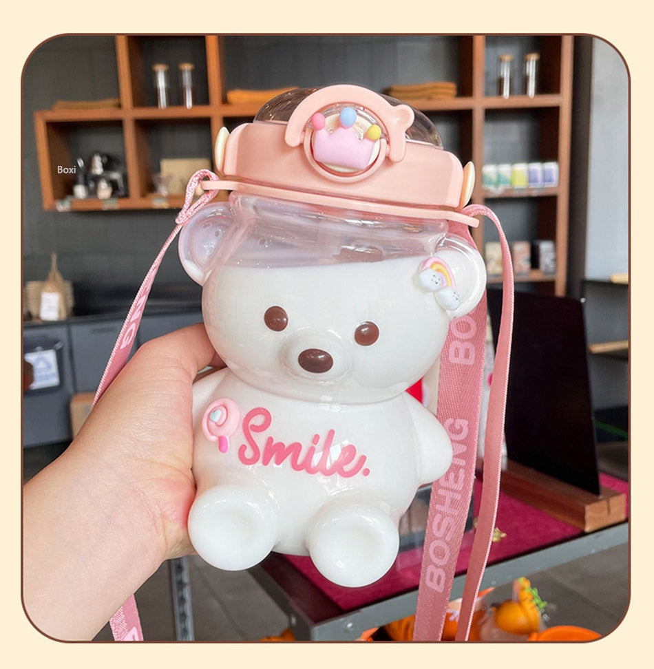 Smile Baby Bear Glass Water Bottle Sippy Cups | Kawaii Babe