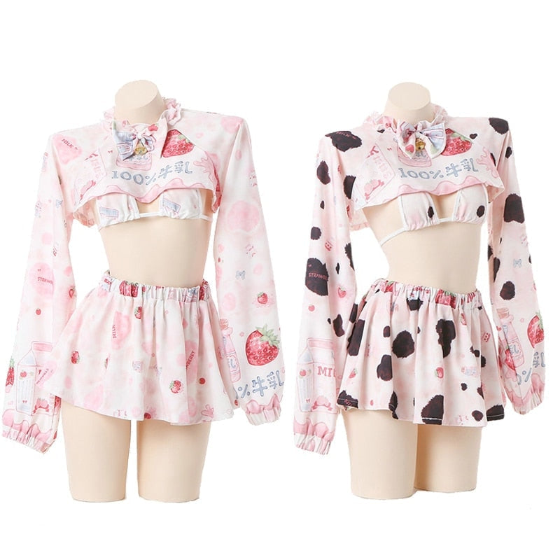 Strawberry Cow Cosplay Lingerie Set Petplay Costume DDLG Shop – Kawaii Babe