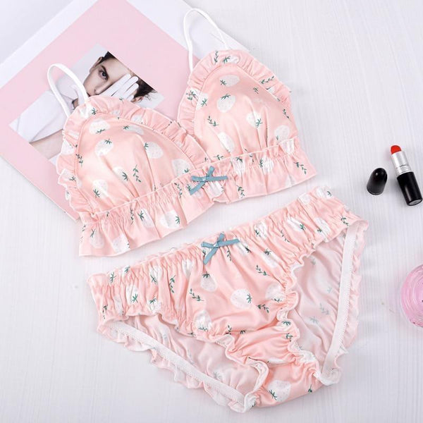  ALXY Girls High School Kawaii Lingerie Teen Under Training  Brother Cute Rabbit Honbow Lace Bralette Pack Low Lolita Bandeau Bra and  Panty Set Pink White (Color: Pink, Cup Size: M70(abc)75(ab)) 