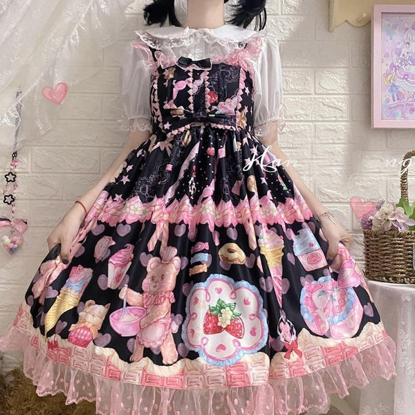 Japanese Sweet Kawaii Girls Lolita cute Sleepy Bear halter JSK