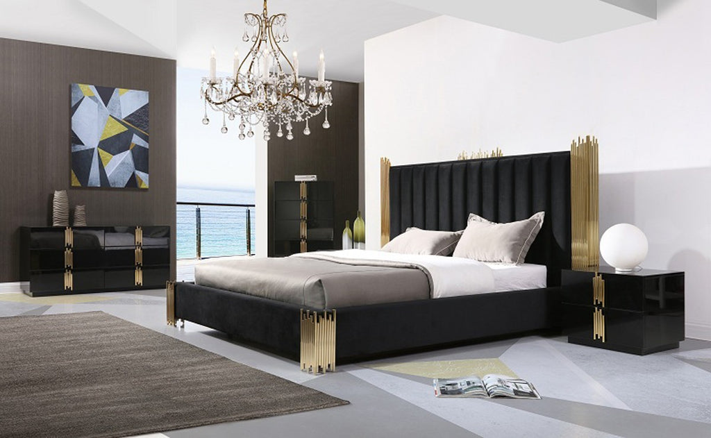Modern Black and Gold Bed – Bella Luxe Furniture