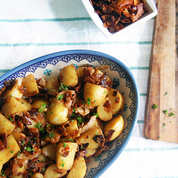 Potato salad with coconut bacon