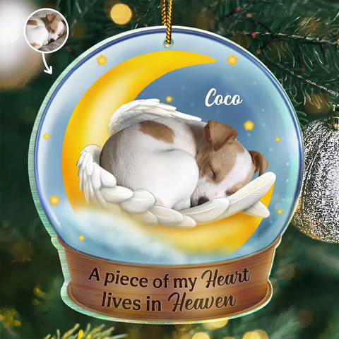 Custom Photo Dog Cat Sleeping On The Moon - Personalized Custom Shaped Acrylic Ornament
