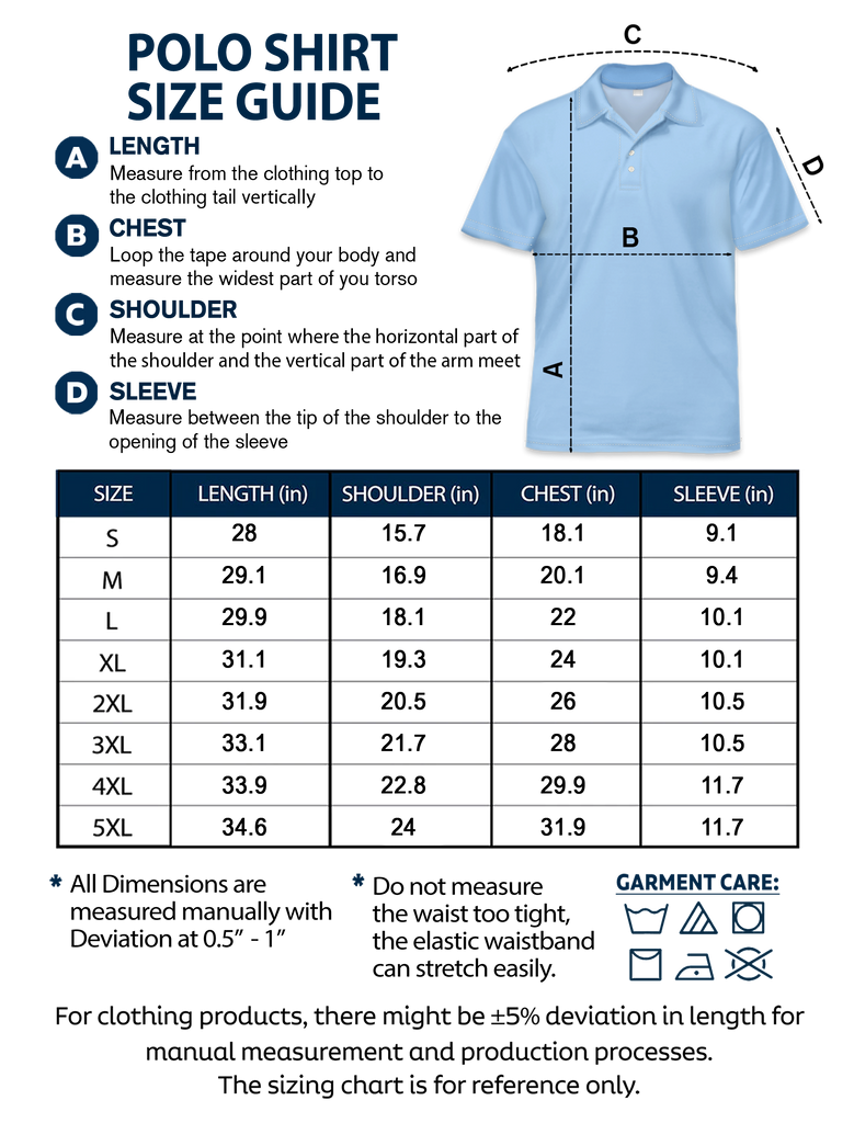 Polo Shirt Size Chart - Wander Prints™