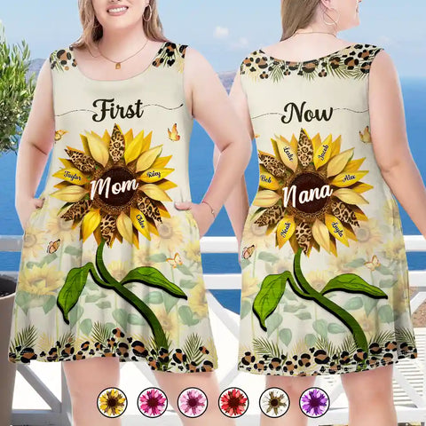 First Mom Now Grandma Sunflower - Personalized Sleeveless Tank Dress