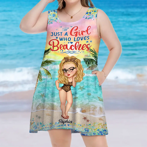 Just A Girl Who Loves Beaches - Personalized Sleeveless Tank Dress