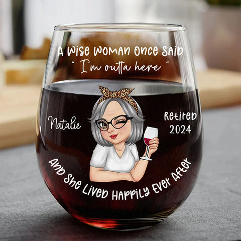 Retired Turban Woman And She Lived Happily Ever After - Personalized Stemless Wine Glass
