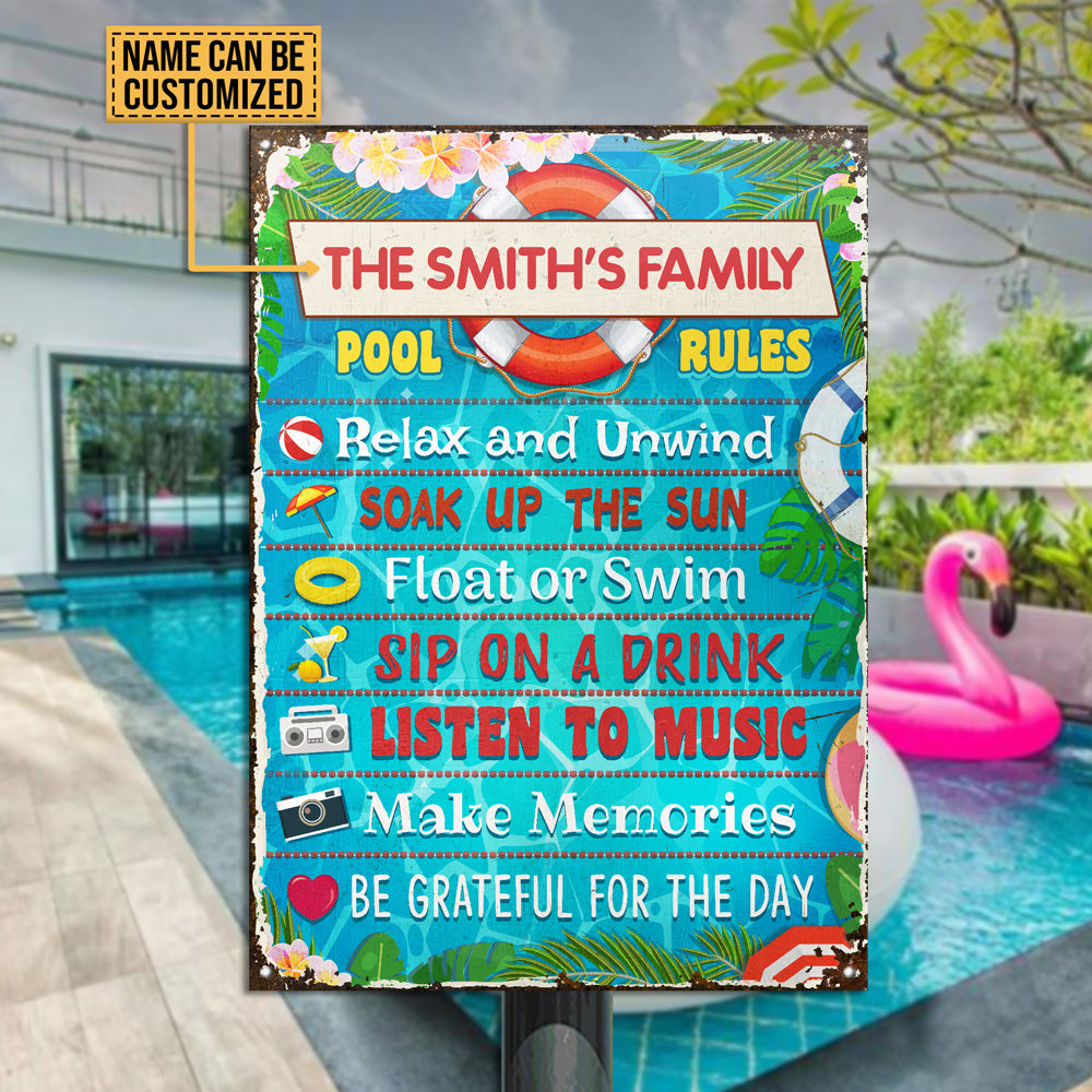 Personalized Swimming Pool Rules Relax Customized Classic Metal Signs Wander Prints™ 4340