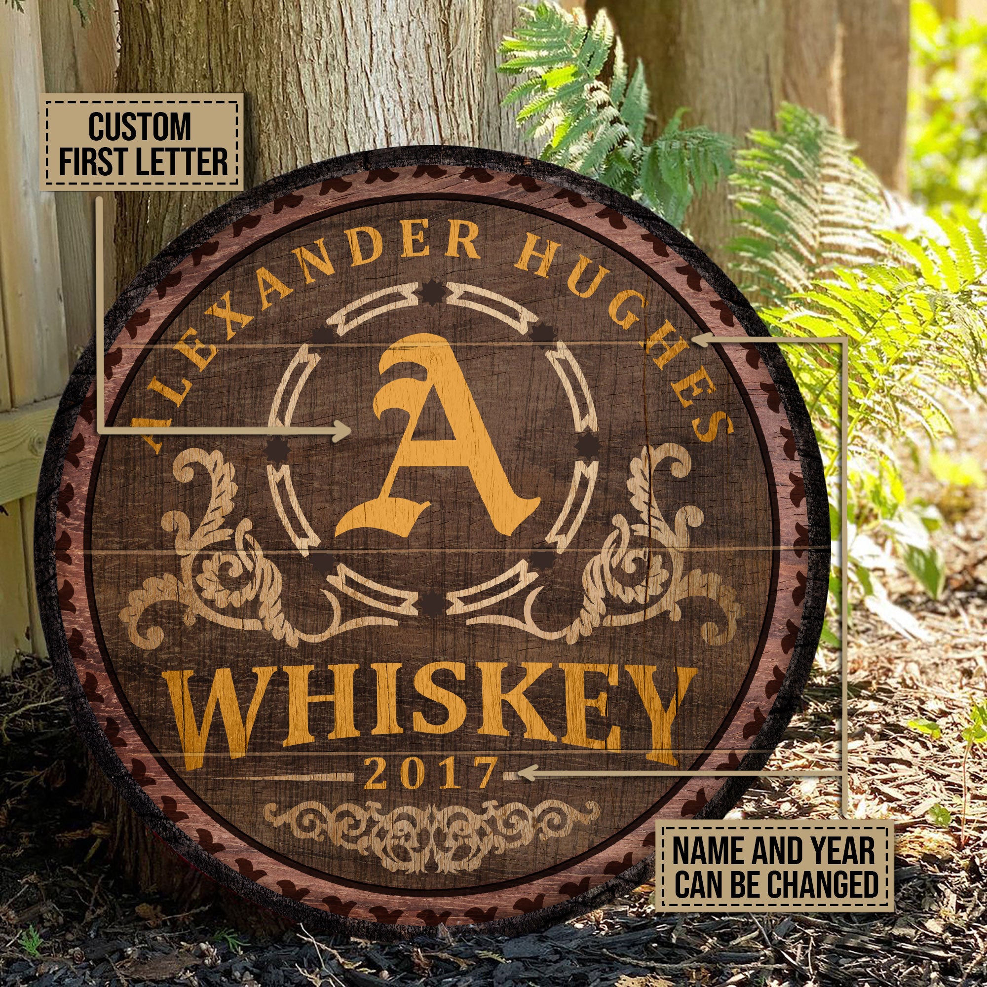 Download Personalized Whiskey Barrel Bar Customized Wood Circle Sign Wander Prints