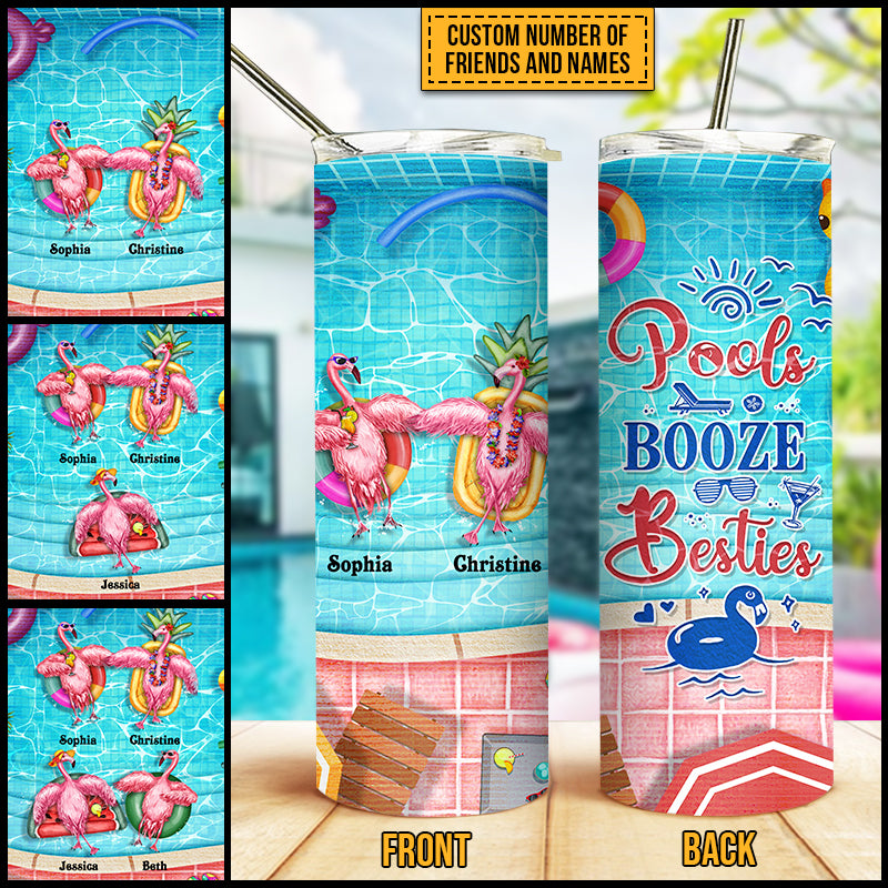 Download Swimming Flamingo Bestie Pools Booze Besties Custom Skinny Tumbler Wander Prints