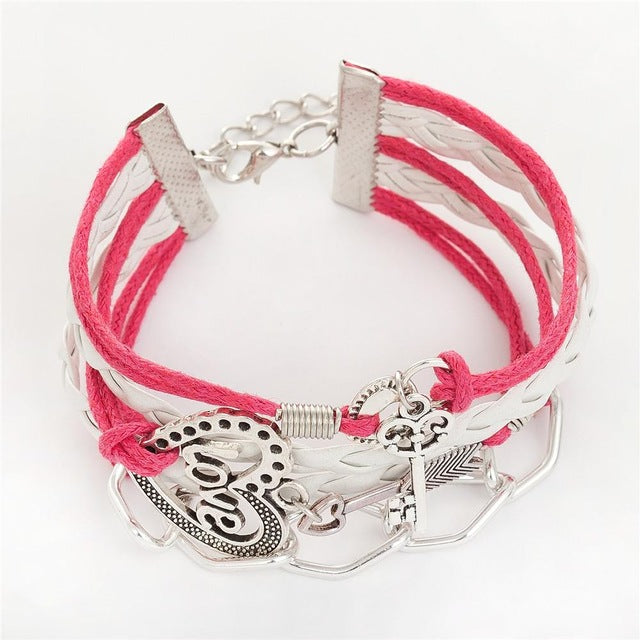 Multi Layer Love Anchor Owl Handmade Leather Wax Cord Braided Charm Bracelet Fashion Jewelry for Girls Boys Friendship Gift