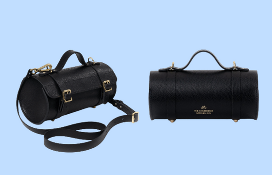 Front and back image of our leather handbag, The Bowls Bag in black leather. 