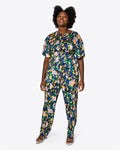 Short Sleeves Sleeves Floor Length Pocketed Snap Closure Belted Floral Print Elasticized Waistline Crew Neck Jumpsuit