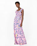 Smocked Square Neck Sleeveless Fitted General Print Maxi Dress With Ruffles