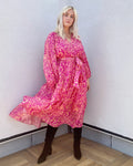 Spring Polyester Floral Print Faux Wrap Tiered Dress by Tanya Taylor