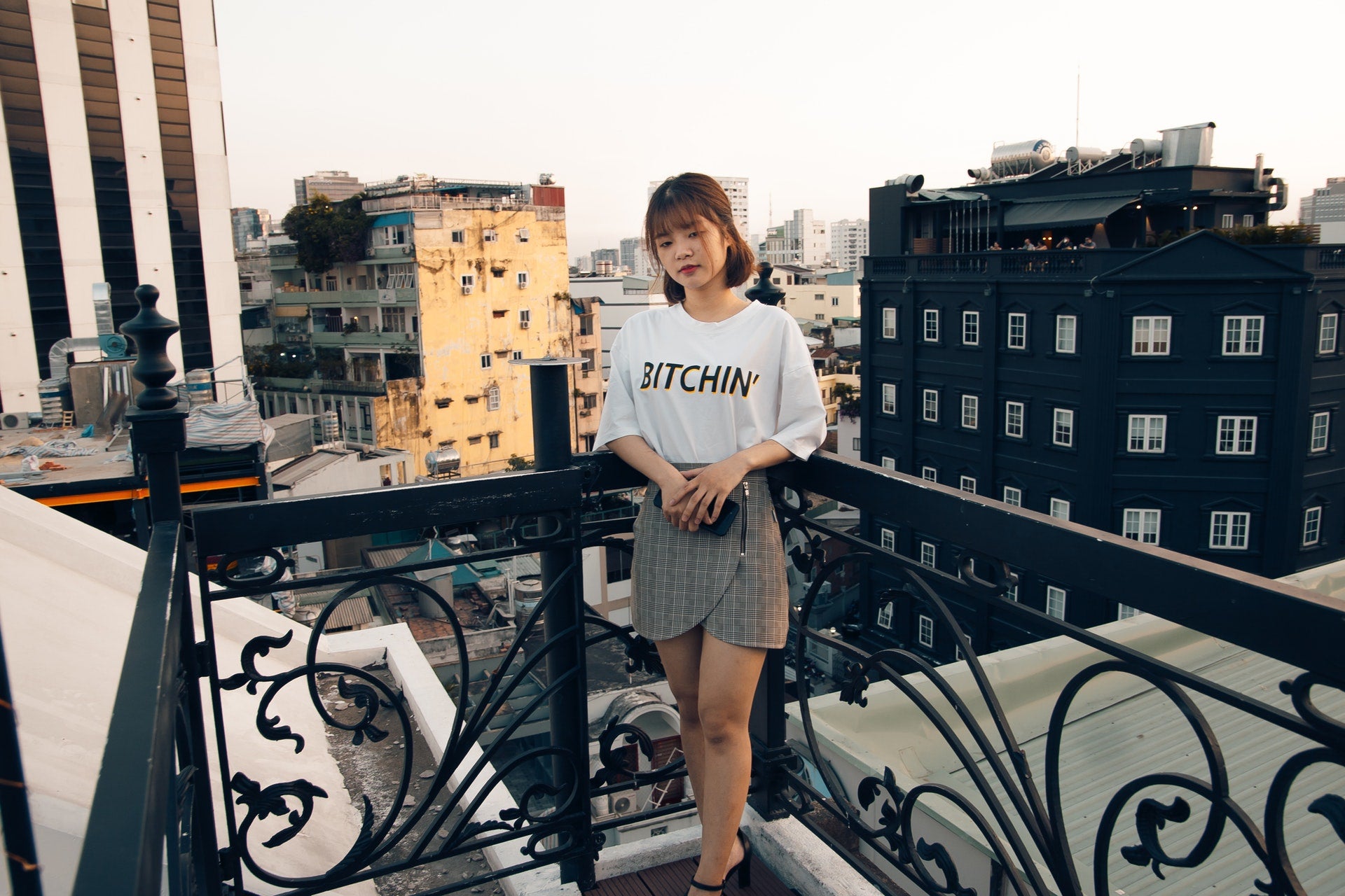 Woman in white t-shirt