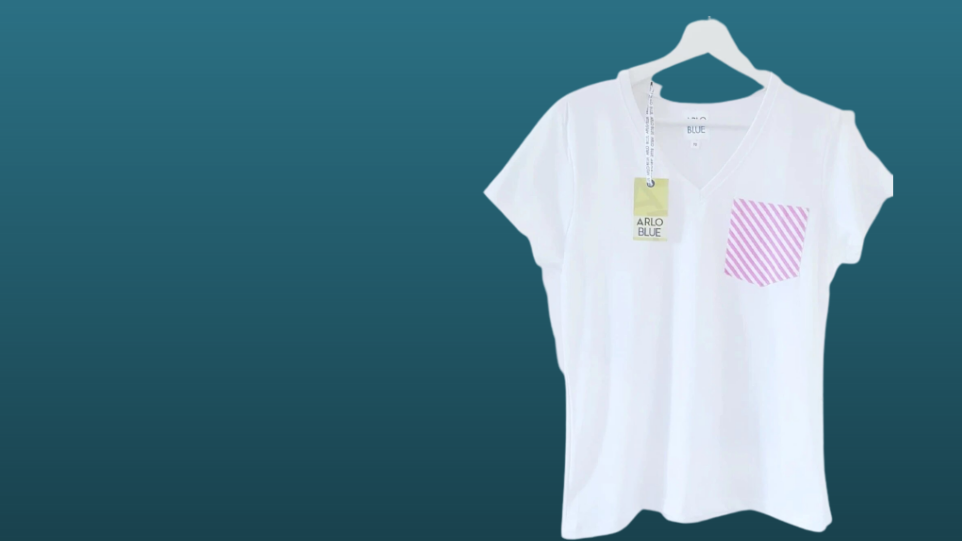 white pocket tee with candy color pop detail