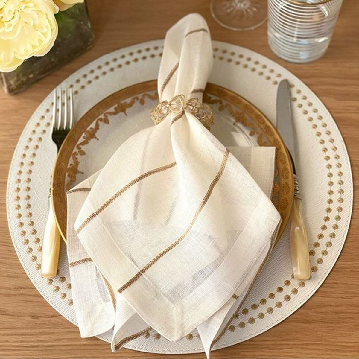 Bodrum Linens Link - Linen Napkins - Set of 4 - Gold Silver