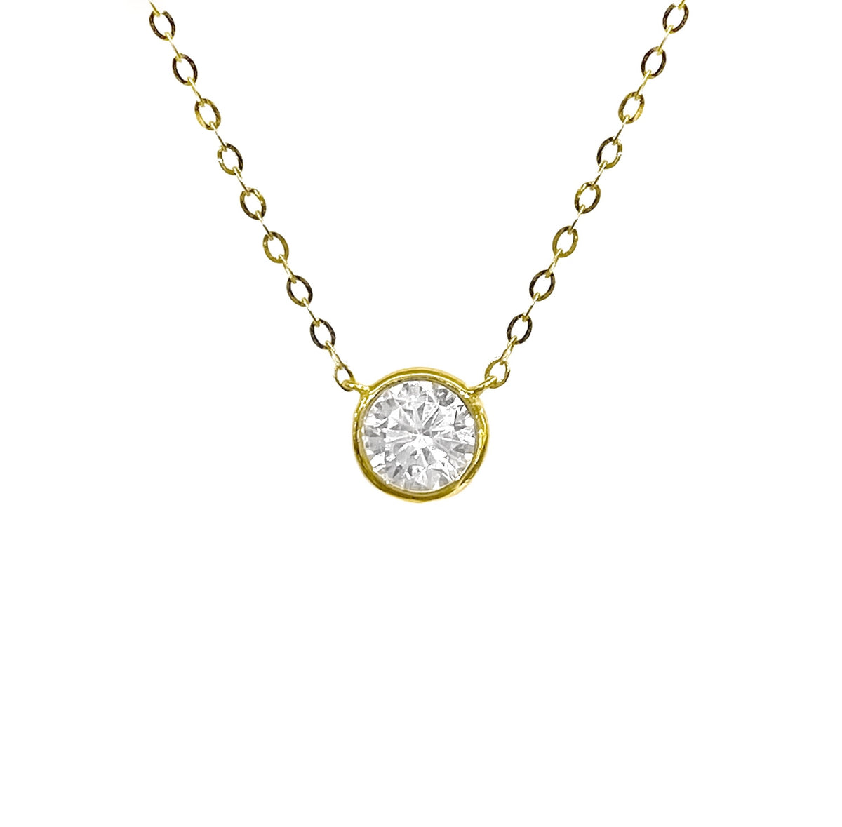 14K YELLOW GOLD FLOATING BEZEL CRYSTAL NECKLACE | Patty Q's Jewelry Inc