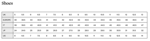 MEN Size Guide Shoes