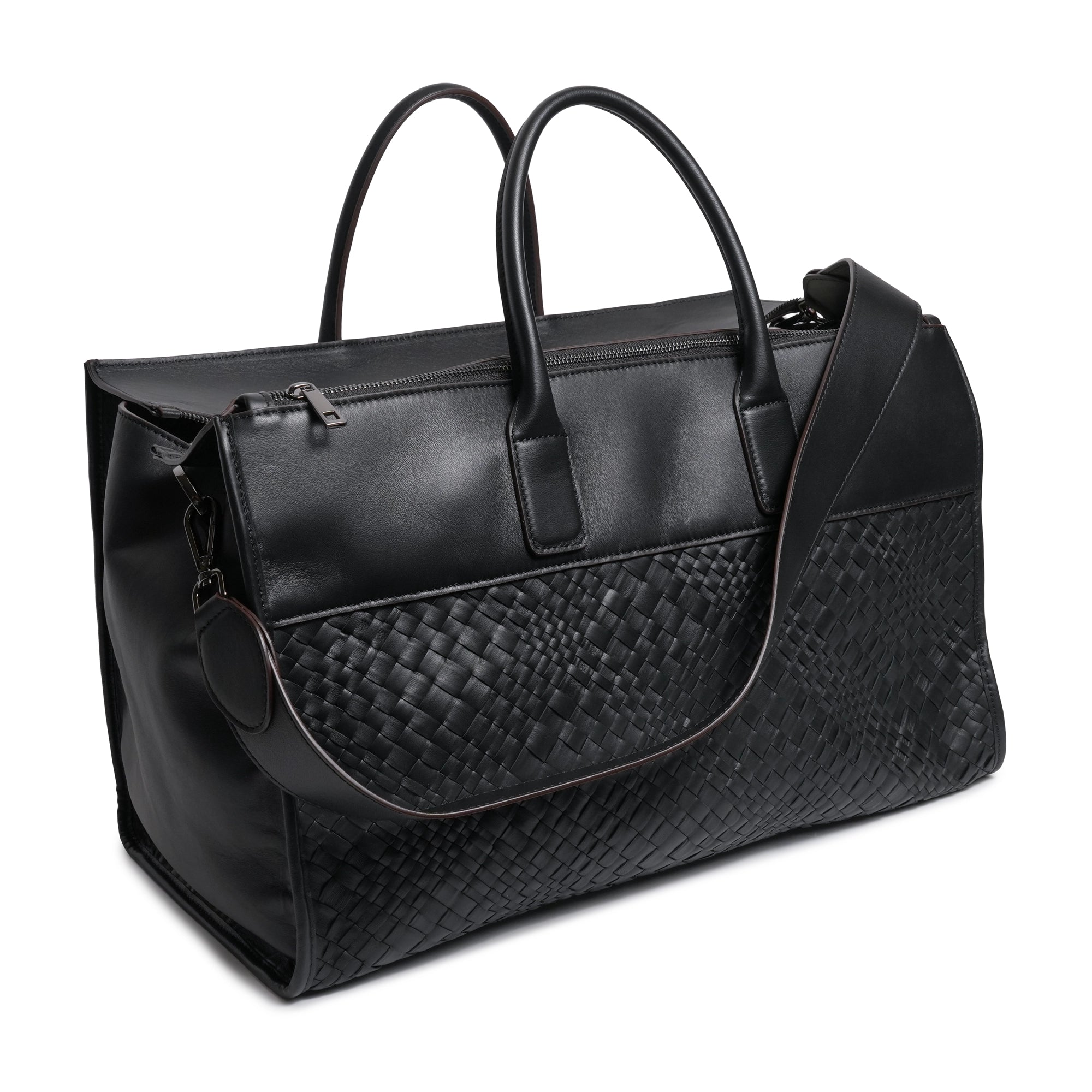 Leather Intrecciato Cabin Duffle Bag in Black