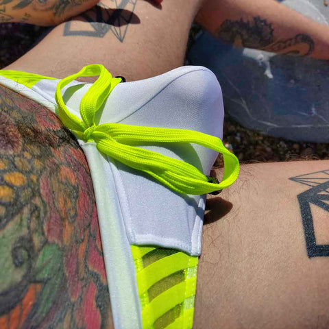 supergayunderwear, gay swimwear, White trunks, bulge, mens swimwear, mesh, neon, sexy mens trunks, trunks