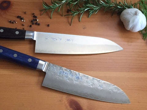 GOKADEN HAMMERED FINISH SUPER BLUE STEEL SANTOKU & UTILYTY KNIFE SET –  HITACHIYA USA