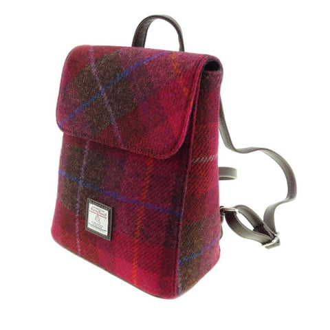 Harris Tweed 'Kilbride' Mini Bowling Bag Purse in Peach and Purple Tartan