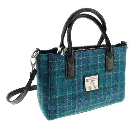 Harris Tweed 'Kilbride' Mini Bowling Bag Purse in Peach and Purple Tartan