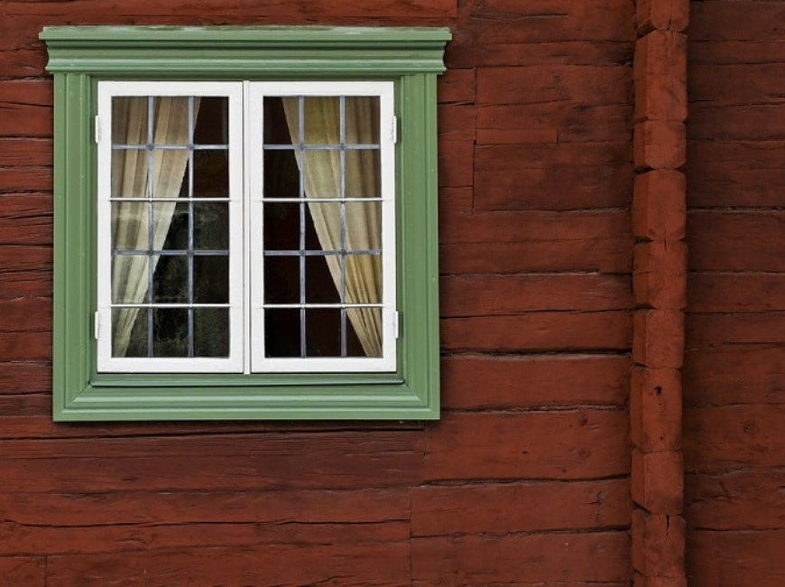 green colored exterior window trim