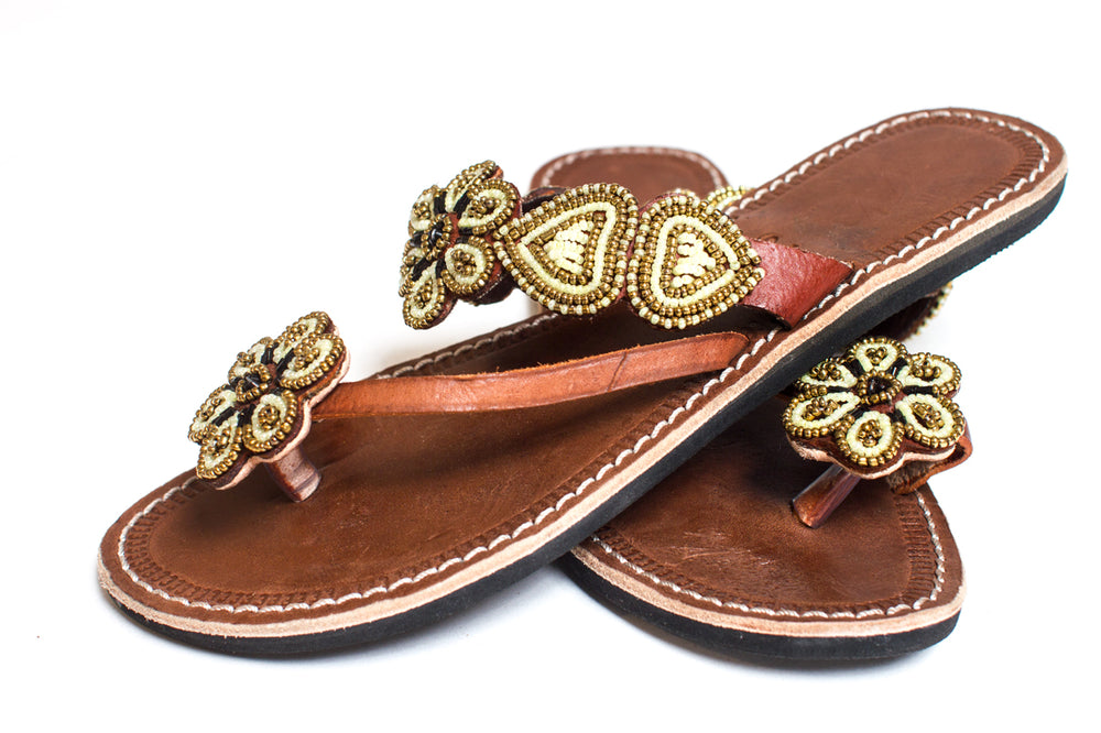 gold beaded sandals