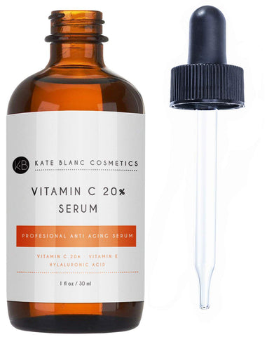 amber bottle of vitamin c serum with dropper