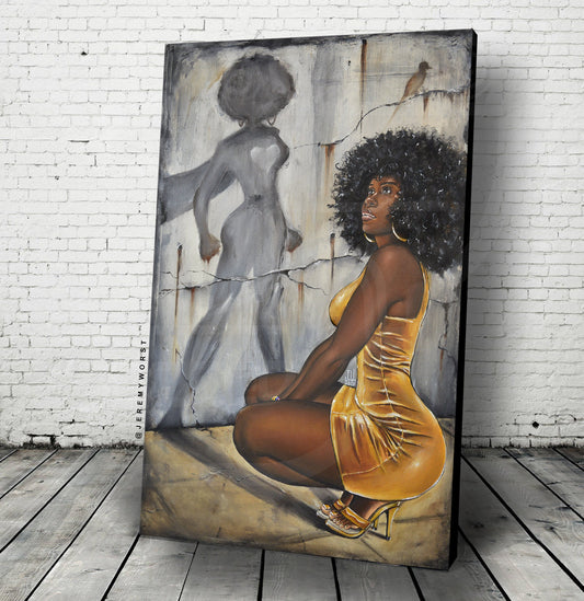 NEW JEREMY WORST Bitch Please Pretty African Girl Woman urban painting