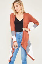 Rust Cardigan with Navy Stripes