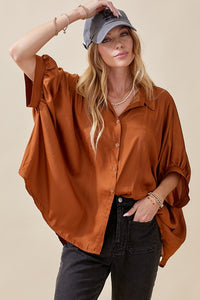 Oversized Satin Button Down Top