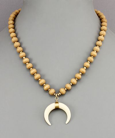 Wood Beads & Horn Necklace